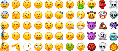 Big set of emoji. Funny emoticons faces with facial expressions. Full editable vector icons.  Detailed emoji icons. emoji set.