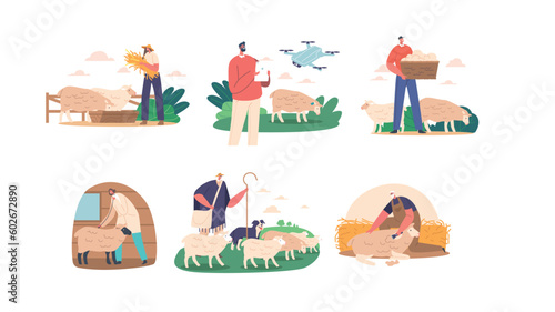 Farmer Characters Breed And Raise Sheep For Wool, Milk, And Meat, Care For The Flock's Health, Provide Adequate Food