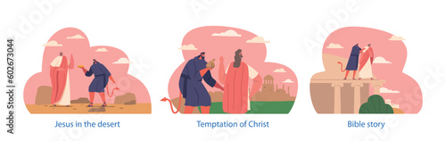 Jesus Faced And Overcame Three Temptations From The Devil In Desert. Devil Offered Power, Fame, And Wealth