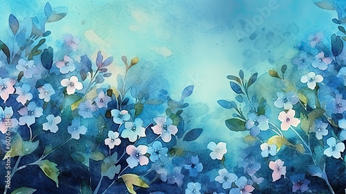 watercolor painted blue flowers. background, wallpaper. Generative AI