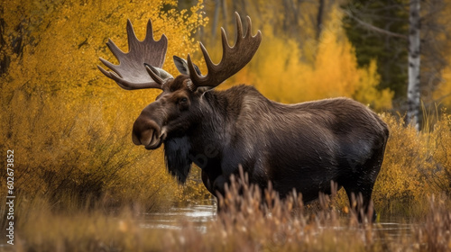 a big wild moose in autumn. Generative AI © jr-art
