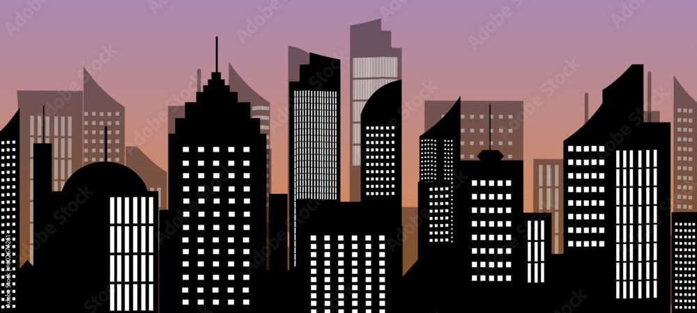 cityscape silhouette with evening sky background