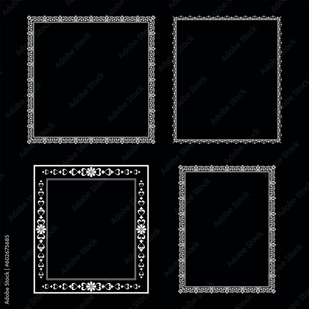 Set of decorative frames Elegant vector element for design in Eastern style, place for text. Floral black and white borders. Lace illustration for invitations and greeting cards. Set of decorative frames Elegant vector element for design in Eastern style, place for text. Floral black and white borders. Lace illustration for invitations and greeting cards.