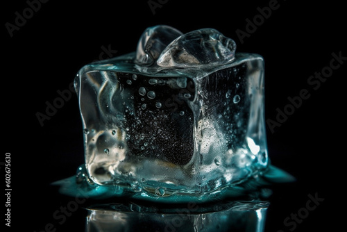 melting ice cube, closeup view Generative AI photo