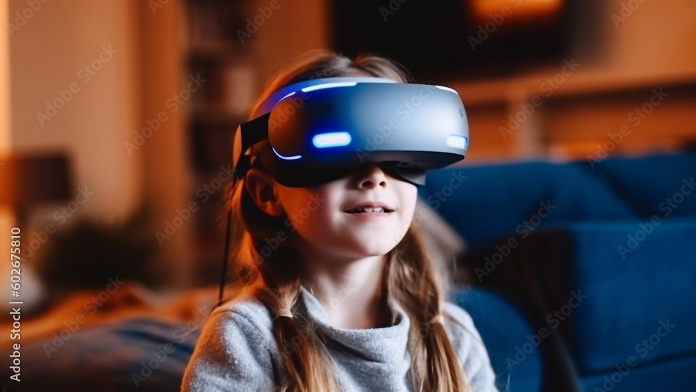 A virtual reality. Teenage girl wearing virtual reality glasses A virtual reality. Teenage girl wearing virtual reality glasses