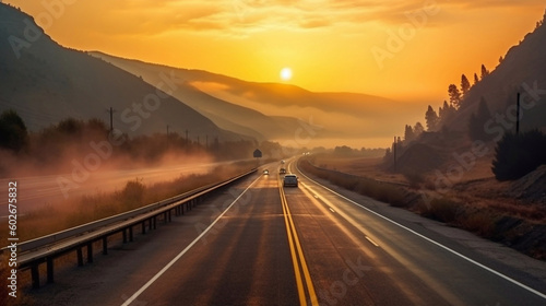 Road at sunset. Empty asphalt road and beautiful cloud landscape at sunset. road and sky background. AI generated