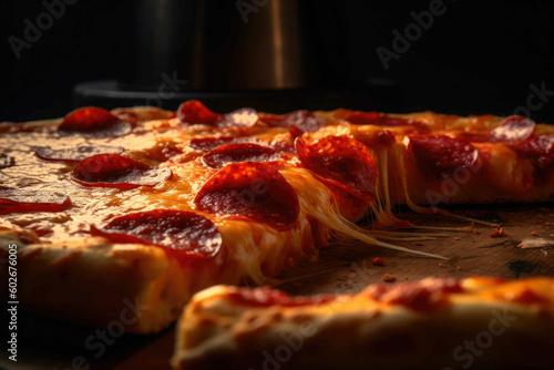 American pizza with pepperoni, mozzarella and tomato sauce. Generative AI