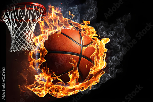 Flaming basketball going through a net  © DavidGalih | Dikomo.