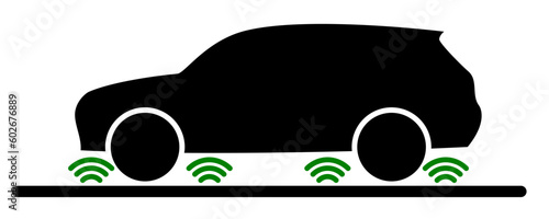 Vector illustration of SUV car wirelessly charger from a road using magnetic resonance or inductive charging