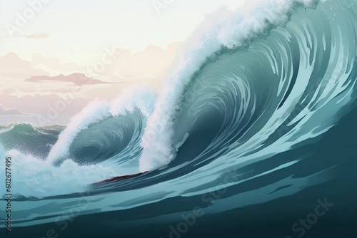  tidal wave closeup cartoon style Generative AI photo
