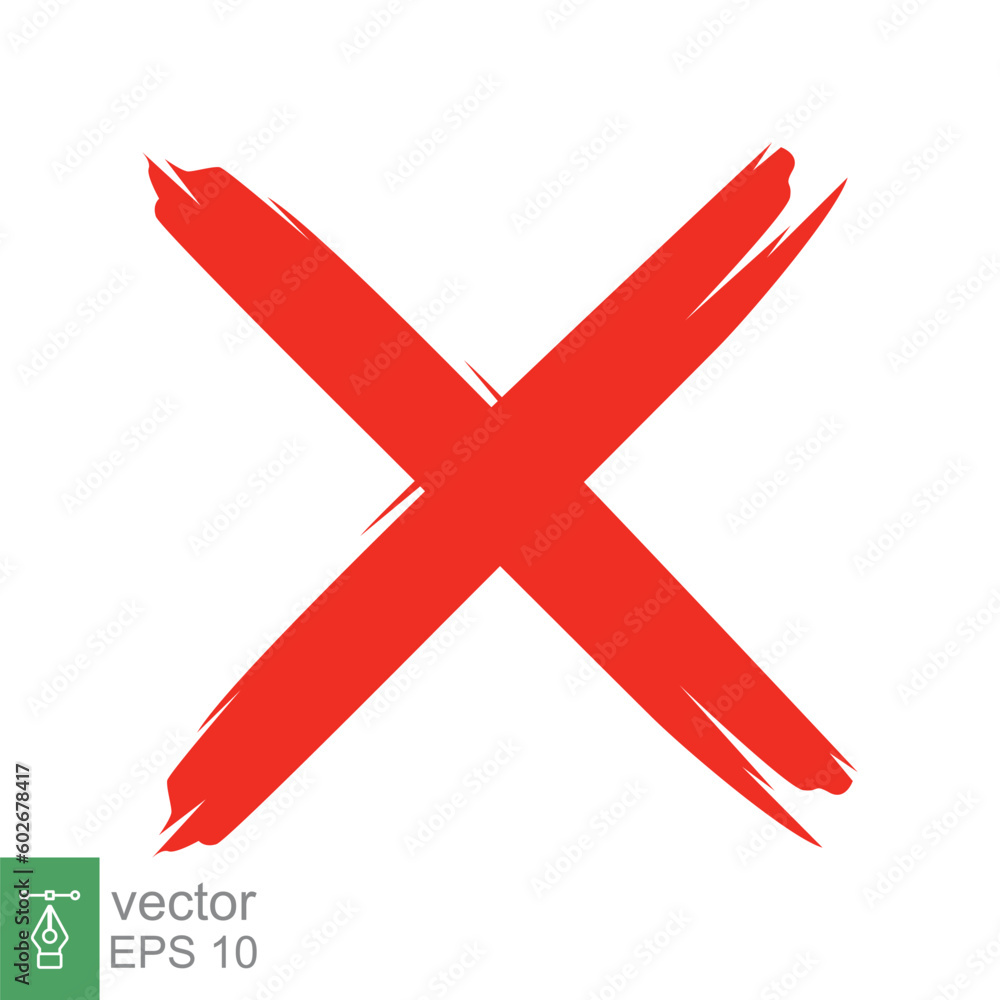 Red X wrong sign. Abstract cross mark brush style. Cancel, danger concept. Flat symbol. Vector illustration isolated on white background. EPS 10. Red X wrong sign. Abstract cross mark brush style. Cancel, danger concept. Flat symbol. Vector illustration isolated on white background. EPS 10.