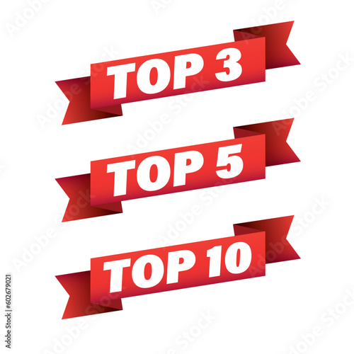 Top Ten, Five, Three red ribbon