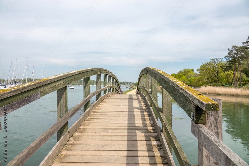The Chinese Bridge over The River Hamble on the Solent Way Hampshire England The Chinese Bridge over The River Hamble on the Solent Way Hampshire England