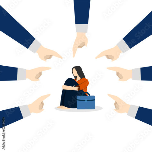 Toxic jobs, bad culture exhausting depressed employees, harassment or intimidation of coworkers, fear of failure, giant bosses pointing fingers at and blaming depressed employer employees.