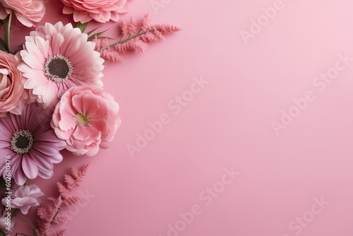 Daisy pink botanical floral on plain color background AI Generated