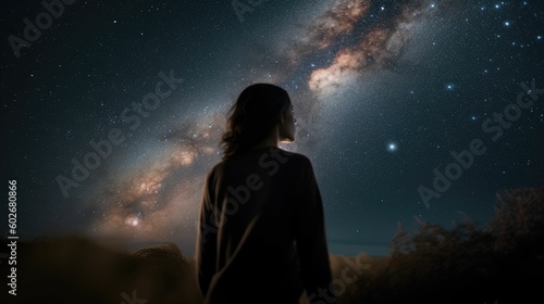 person looking at galaxy. Generative AI