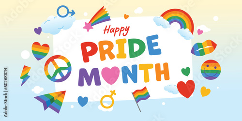 LGBTQ+  Community, Pride Month Celebration, Icon Set Sign, Vector Illustration