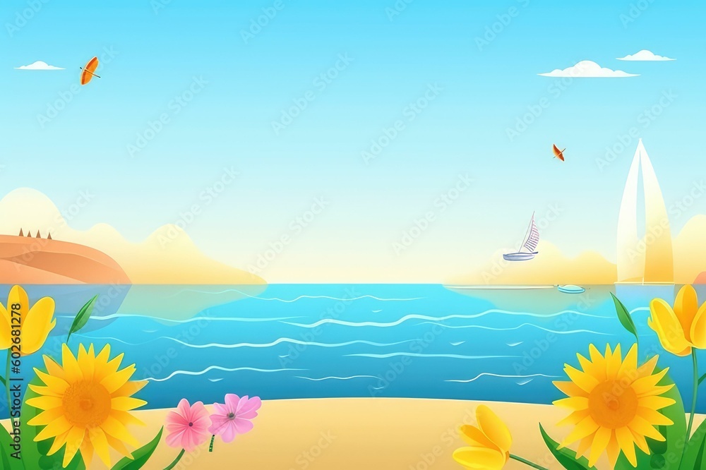 summer background with sun and sea. Generative AI