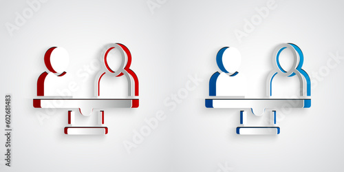 Paper cut Gender equality icon isolated on grey background. Equal pay and opportunity business concept. Paper art style. Vector