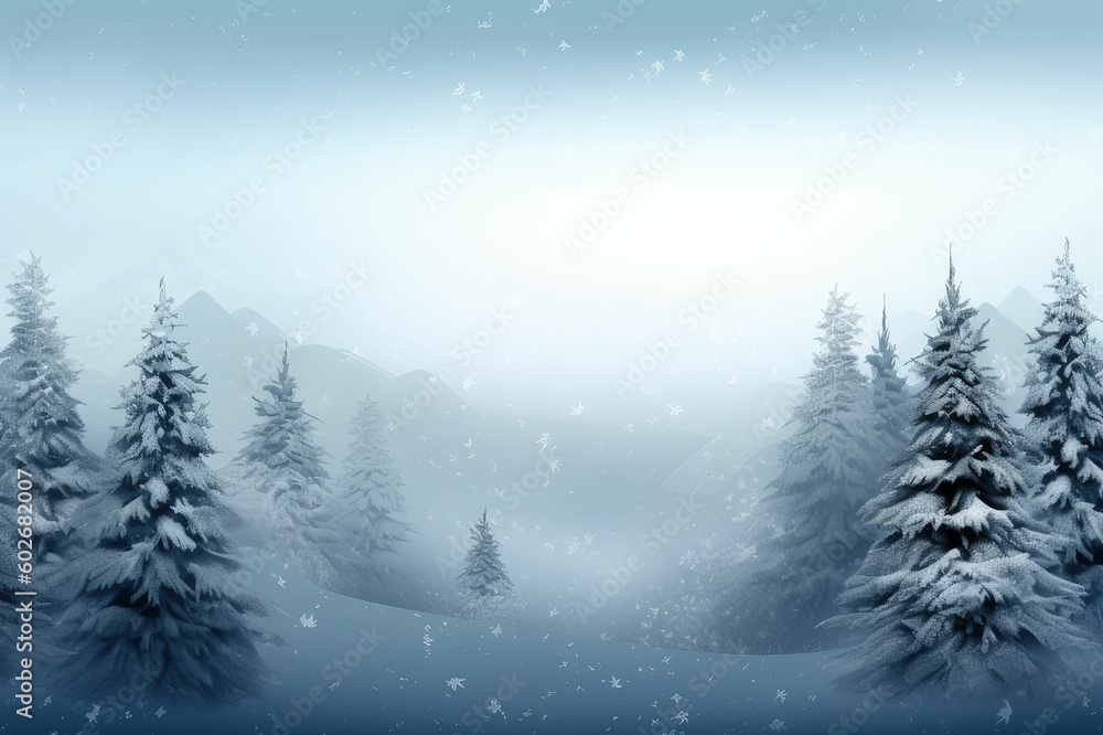 winter landscape with trees and mountains. Generative AI