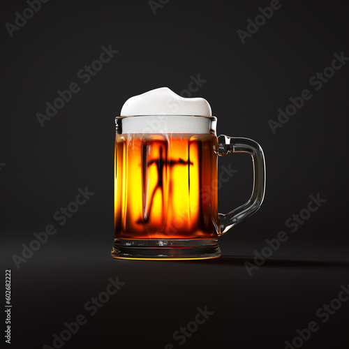 Foto The allegoric scene with a drunk man swimming in a beer mug on dark background