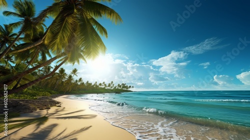 Beautiful Beach Panorama Banner: Tropical Beach Travel Tourism Background. Generative AI. © GustavsMD