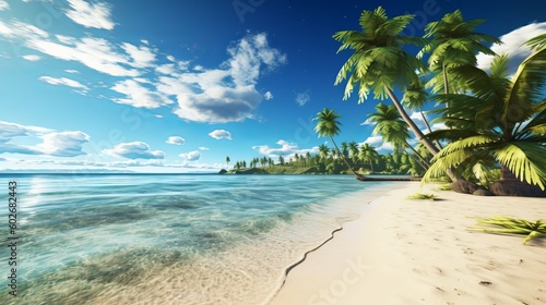 Beautiful Beach Panorama Banner  Tropical Beach Travel Tourism Background. Generative AI.