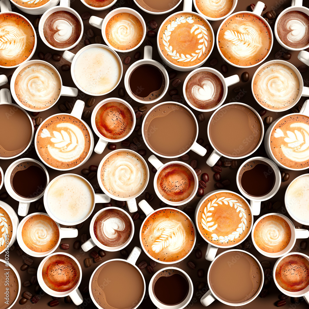 Top view on delicious hot beverages in cups. Different coffee drink types. Top view on delicious hot beverages in cups. Different coffee drink types.