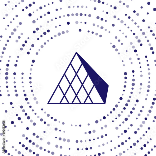 Blue Louvre glass pyramid icon isolated on white background. Louvre museum. Abstract circle random dots. Vector