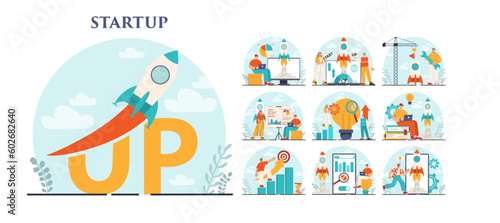 Startup concept set. New business launching. Idea of project planning,