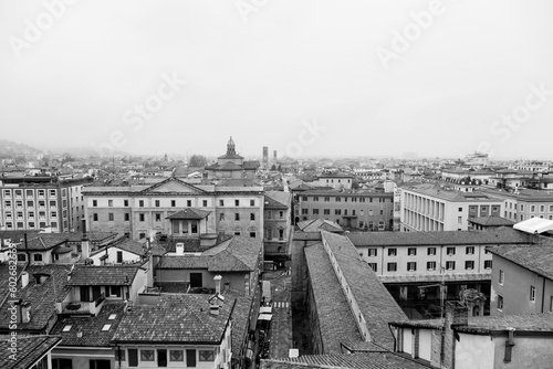 The city of Bologna seen from above in black and white as in a vintage photo. Historic city of art and culture rich in monuments and famous places. Visited by tourists and of an important university © fabrizio