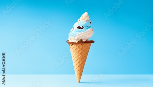 Ice cream on blue background, generative ai

