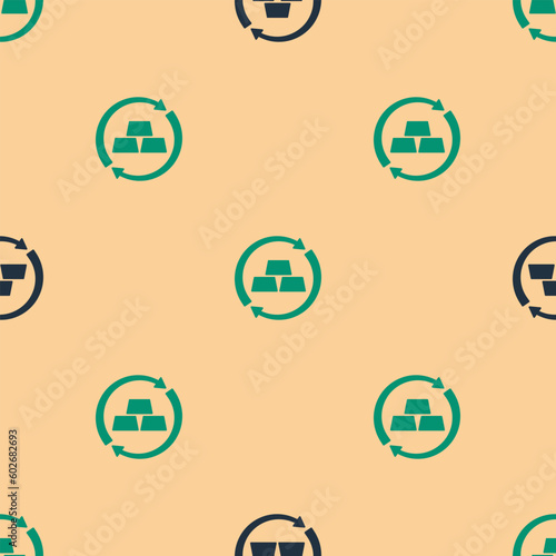 Green and black Gold exchange money icon isolated seamless pattern on beige background. Money changer. Vector