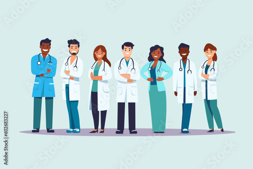 Doctors. Team of doctors. Medical staff doctor and nurse, medical team. Vector illustration in flat style