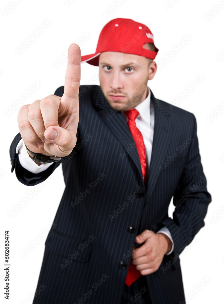man giving warning on isolated background man giving warning on isolated background