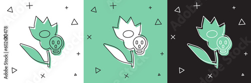 Set Poison flower icon isolated on white and green, black background. Vector