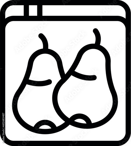 Pear vacuum bag icon outline vector. Seal fruit. Food cook