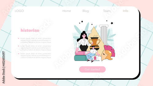 Historian web banner or landing page. History scientist or archaeologist