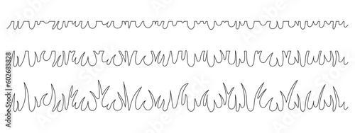 Grass on lawn set, whole and cut, one art continuous line drawing. Single hand drawn line. Grassy meadow. Vector