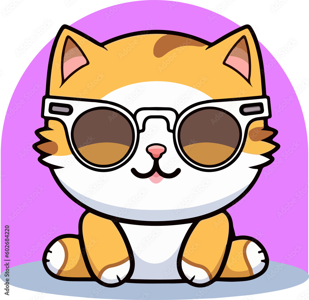 Naklejka premium Images in cartoon style, very cute and cool cats wearing clothes and sunglasses. Illustration with influence of kawaii style. cute and funny animals