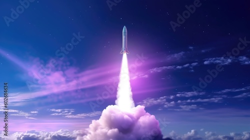 Rocket flies through the clouds on moonlight Generative AI