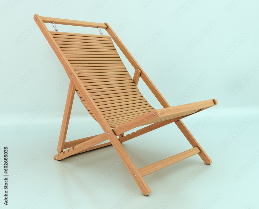 Beach chair isolated on blue background. 3D Rendering.
