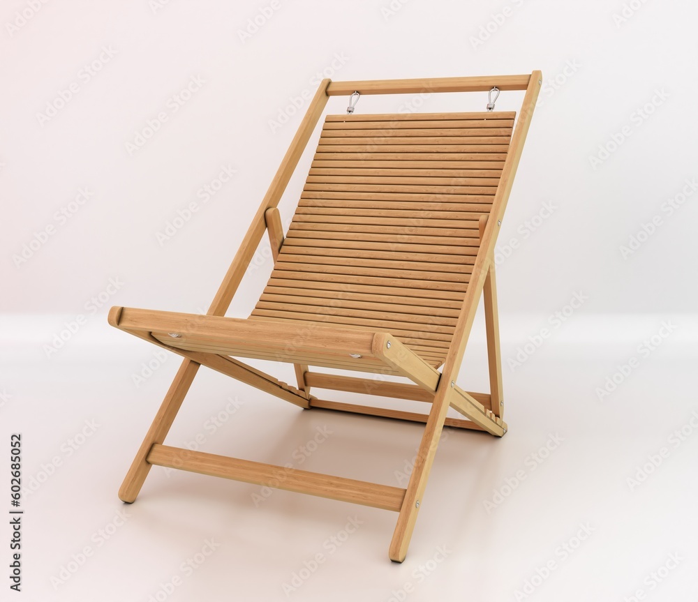 Beach chair isolated on blue background. 3D Rendering.
