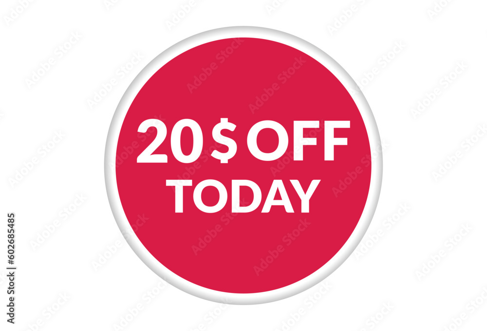 Best price only today 20$ off . Red vector banner illustration isolated on white background Best price only today 20$ off . Red vector banner illustration isolated on white background