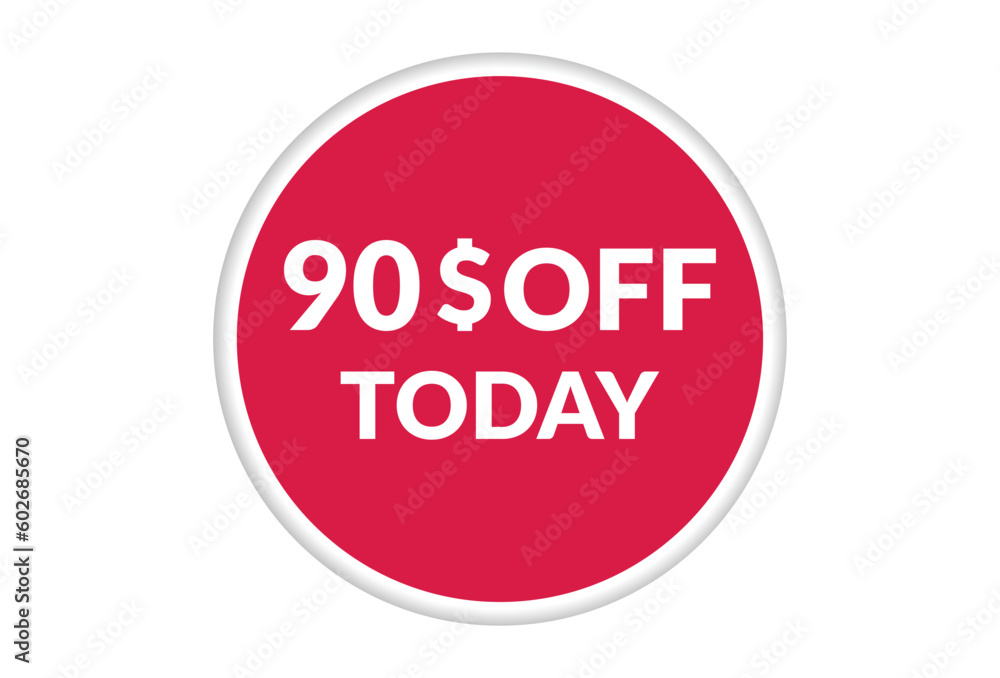 Best price only today 90$ off . Red vector banner illustration isolated on white background Best price only today 90$ off . Red vector banner illustration isolated on white background
