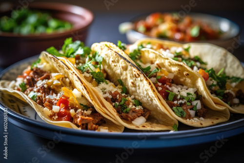 authentic mexican barbacoa, carnitas and chicken tacos. generated by AI