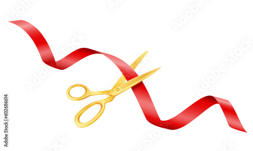 scissors cutting a satin ribbon at an opening or ceremony vector illustration