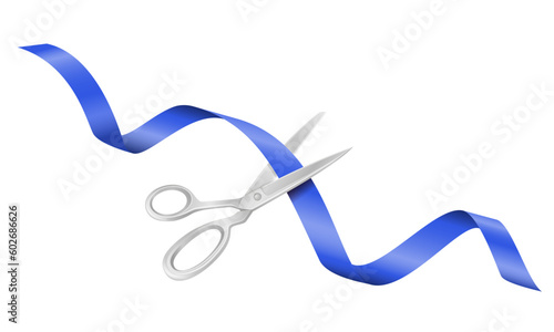 scissors cutting a satin ribbon at an opening or ceremony vector illustration