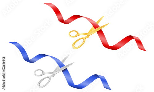 scissors cutting a satin ribbon at an opening or ceremony vector illustration