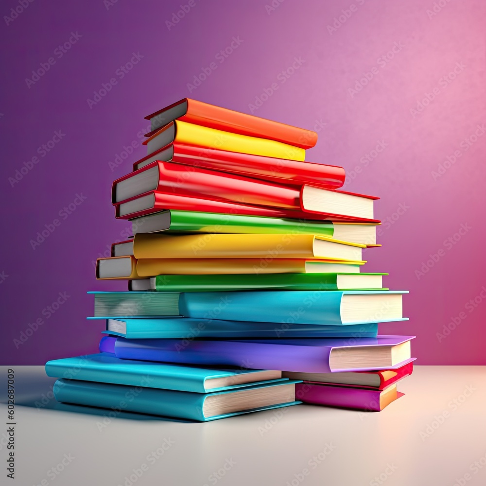 A vibrant display of books in every color of the rainbow. Creating using generative AI tools A vibrant display of books in every color of the rainbow. Creating using generative AI tools